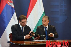 Aleksandar Vučić és Orbán Viktor egy korábbi találkozó alkalmával (Ótos András felvétele)