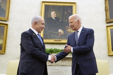 Biden a Fehér Ház Ovális Irodának nevezett elnöki kabinetjében fogadta Netanjahut (Fotó: Beta/AP)