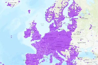 Az 5G adatforgalmat megjelenítő európai térkép (Fotó: nperf.com)
