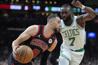 Zach LaVine 36 pontos szezoncsúccsal vette vállára a Bullst a Celtics ellen (Fotó: Beta/AP)