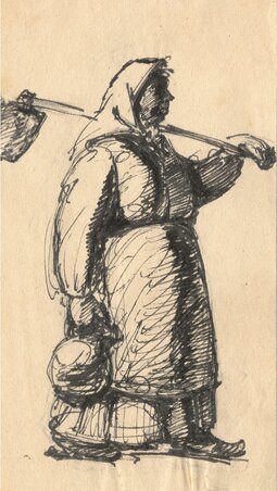 A mezőre igyekvő asszony (Kenyeres Péter (unokatestvér) tulajdona, Bata Johanna gyűjtése) A mezőre igyekvő asszony (Kenyeres Péter (unokatestvér) tulajdona, Bata Johanna gyűjtése)