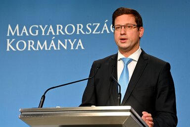 Gulyás Gergely, a Miniszterelnökséget vezető miniszter a Kormányinfó sajtótájékoztatón (Fotó: MTI/Illyés Tibor)