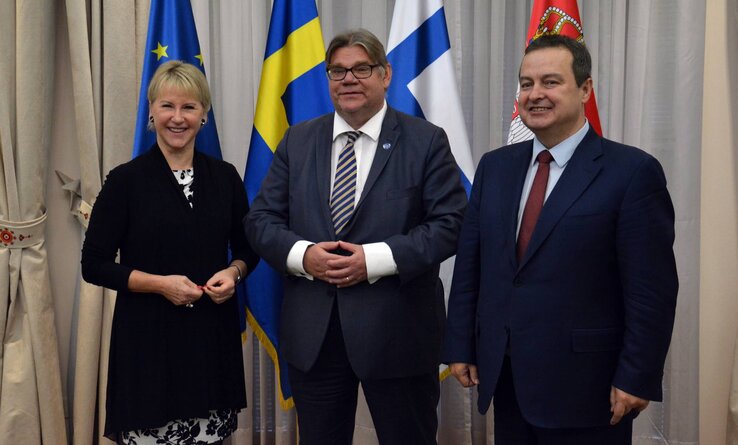 Külügyi trió: Margot Wallström, Timo Soini és Ivica Dačić (Fotó: Beta)