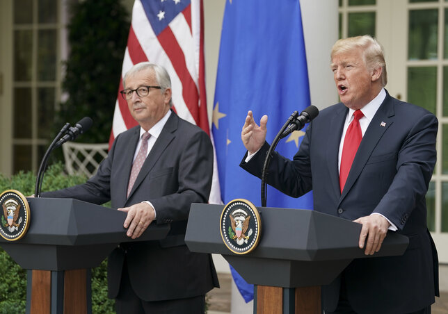 Jean-Claude Juncker az Európai Bizottság (EB) elnöke és Donald Trump amerikai elnök (Fotó: Beta/AP)