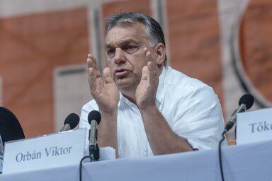 Orbán Viktor miniszterelnök előadást tart a 29. Bálványosi Nyári Szabadegyetem és Diáktáborban (Tusványos) az erdélyi Tusnádfürdőn (MTI Fotó: Veres Nándor)