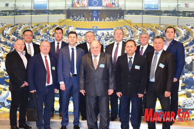 A vajdasági küldöttség tagjai az Európai Parlament brüsszeli épületében (Máriás Endre felvétele)