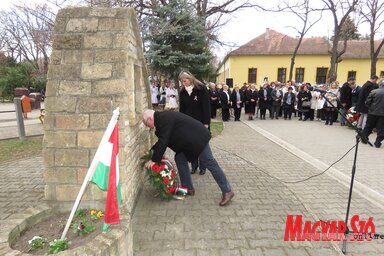 Az MNT képviselői megkoszorúzzák a Damjanich-emlékművet (Csincsik Zsolt felvétele)