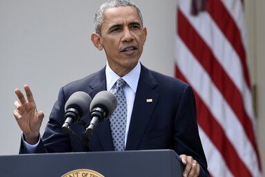 Barack Obama a Fehér Ház rózsakertjében mondott beszédében történelminek nevezte az iráni atomalkut (Fotó: Beta/AP)