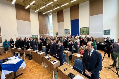 A szóban forgó ülés, amikor a gútai önkormányzati képviselők magyar himnuszt énekeltek (Fotó: ma7.sk)