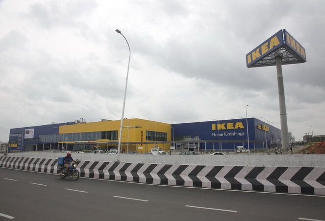 A motorist rides past India�s first IKEA store ahead of its opening in Hyderabad, India, Wednesday, Aug.8, 2018. The Swedish furniture giant opens doors of its first store in India on Thursd