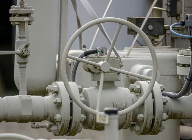 Pipes of the gas storage plant Reckrod are pictured near Eiterfeld, central Germany, Thursday, July 14, 2022, after the Nord Stream 1 pipeline was shut down due to maintenance. (AP Photo/Mic