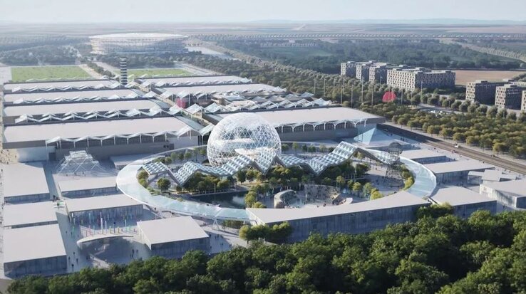 A belgrádi Expo2027 épületegyüttesének látványterve (A Pénzügyminisztérium felvételei)